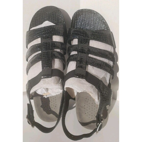 SAS Allegro Sandals Shoes Womens Size 8 Black Crocodile Embossed Patent Leather - Picture 6 of 14